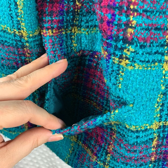 VINTAGE KORET Blazer 1980s Plaid Design Turquoise & Pink - Picture 3 of 7